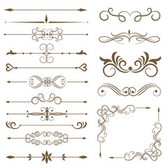 Antique decorative elements, and scroll elements, set page dividers. Vector illustration