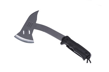 Hacha sobre fondo blanco aislado. Vista superior. Copy space