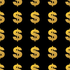 seamless pattern consisting of a dollar sign gold color on a black background