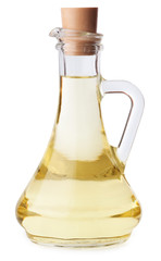 Olive or sunflower oil in glass bottle isolate