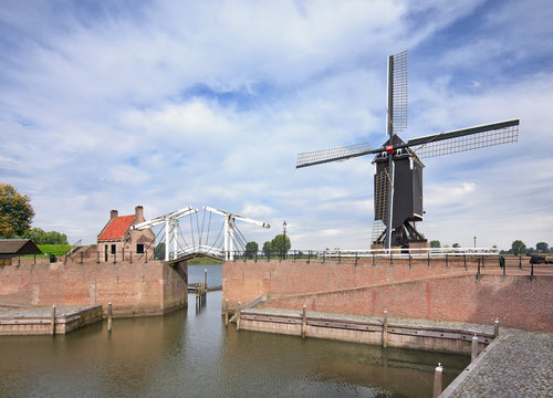 Drawbridge at the port of ancient town of Heusden, Netherlands.