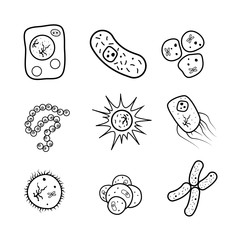 Set of biology cells, bacteria and virus icons