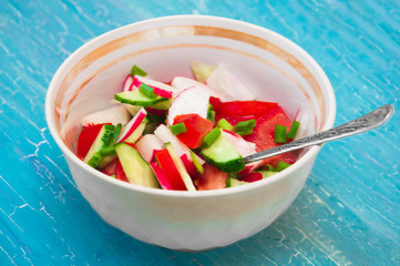 vegetable salad on a blue background