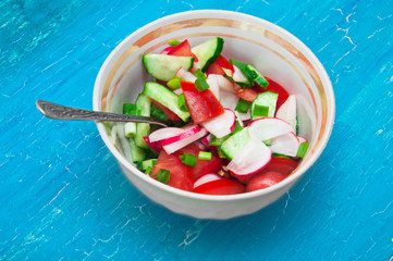 vegetable salad on a blue background