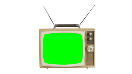 Vintage Television with Antennas and Chroma Key Screen