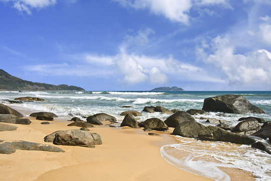 Untouched tropical beach in Sanya, Hainan Island, China