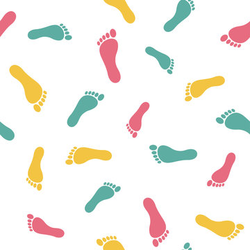 Seamless pattern with multicolored human footprints
