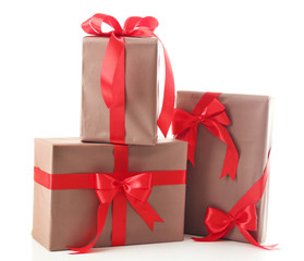 Beautiful gifts with bows isolated on white