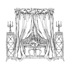 Hand made vecor sketch of cozy interior elements.