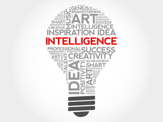 Intelligence bulb word cloud concept