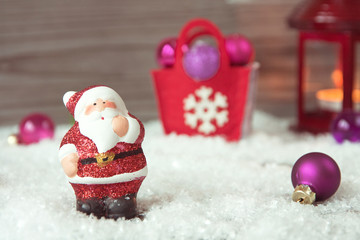 Santa Claus and Christmas balls.