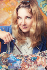 Artist woman at work