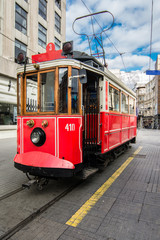 Fototapeta na wymiar Red tram in Istanbul