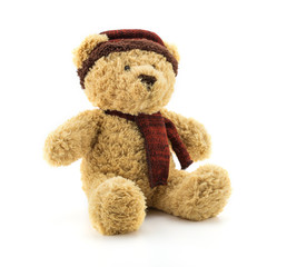 Teddy bear christmas doll toy on white background.
