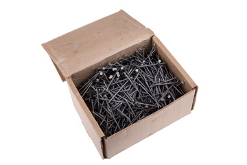 Nails in a box on a white background
