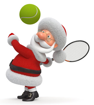 3d Santa Claus plays tennis