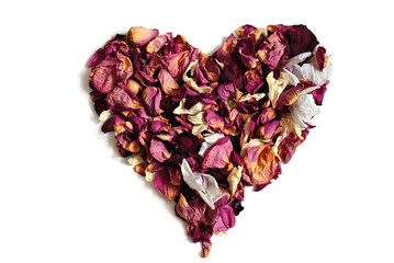 Fototapeta na wymiar Heart From Dried Rose Petals