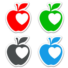 Icono plano corazon en manzana varios colores #2