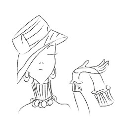 Outline of woman with hat and handbag