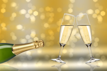 New Year's eve , toast champagne - bokeh lights golden background