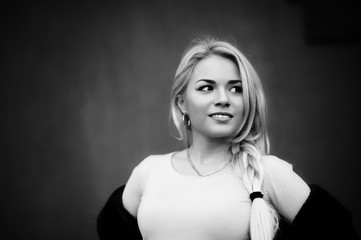 Black and white portrait  beautiful young girl