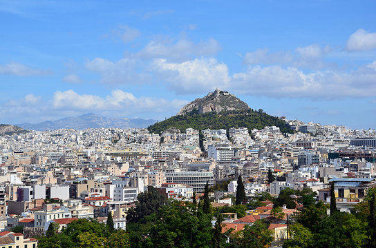 athens capital city and lycabettus hill landscape photography