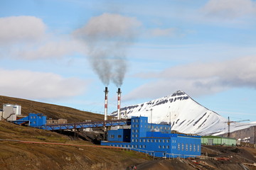 Fototapeta premium Barentsburg a Russian coal mining village in Svalbard