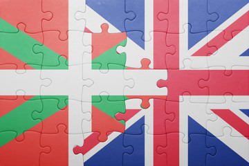 puzzle with the national flag of great britain and catalonia