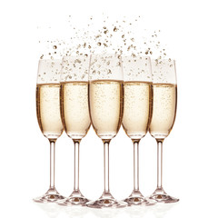Glasses of champagne with bubbles, isolated on white