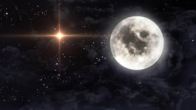 large moon with glow star cross