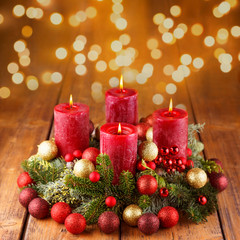 Beautiful advent wreath with bokeh lights -- Christmas background -- 4. Advent
