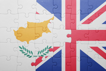 puzzle with the national flag of great britain and cyprus