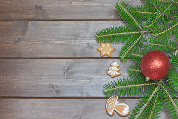 Christmas symbols on the wooden desk