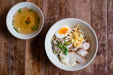 traditional thai egg noodle with soup