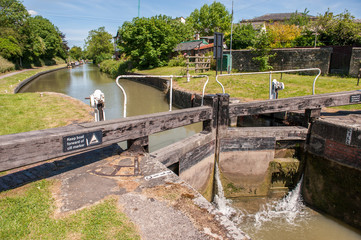 Canal gate in summer and empty canal