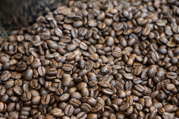 Coffee beans in the roasting machine