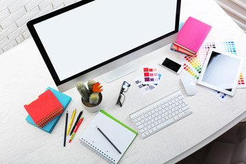 Working place of designer, close-up