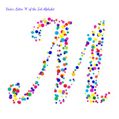 Vector Letter M from Bright Color Ink Blots with Splashes
