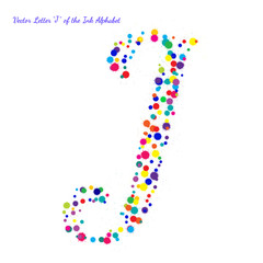 Vector Letter J from Bright Color Ink Blots with Splashes