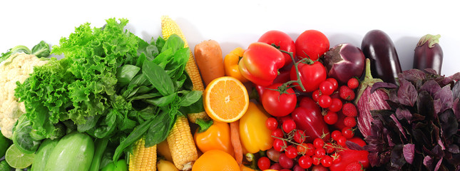 Fresh fruits and vegetables isolated on white