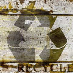 recycle design on wood grain texture