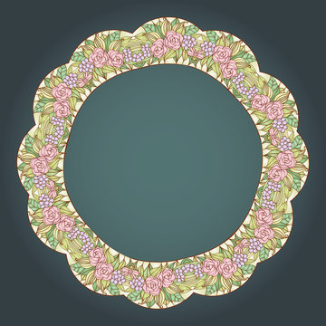 Vector vintage art nouveau floral rose frame