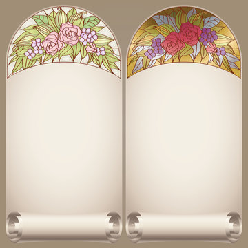 Vector vintage art nouveau floral rose frame on scroll