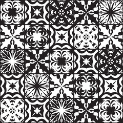 Vector seamless patchwork pattern Oriental ornaments, square sockets of stylized flowers and leaves. Decorative geometric textile print