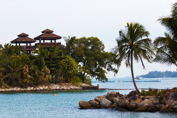 rocky beach on Sentosa island in Singapore