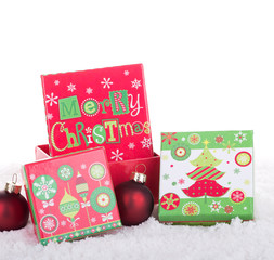 Christmas Gift Boxes on Snow With White Background