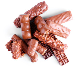Mix of chocolate bars, isolated on white