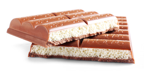 broken chocolate bar, isolated on white