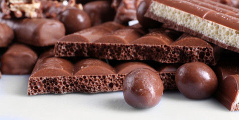 Mix of chocolate on table, close-up