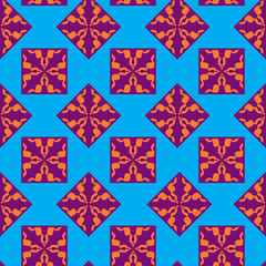 Abstract seamless background from geometrical ornaments, stylized decorative flowers and leaves